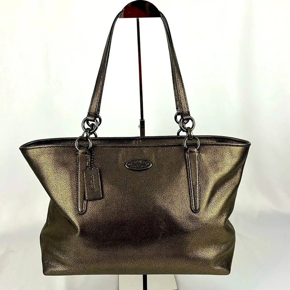Coach Chicago Ellis Metallic Bronze Pebble Leather Large Tote Bag